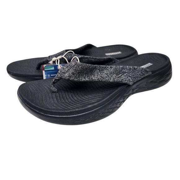 Skechers Go Walk Flip Flops Womens 10 Black Gray Slip-on Machine Washable Casual - Picture 2 of 13